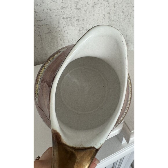 RARE VTG Eduardo Vega Vase Signed Tan Brown Abstract medium round - Picture 6 of 9